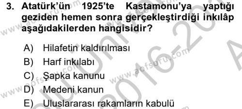Atatürk İlkeleri Ve İnkılap Tarihi 2 Dersi 2016 - 2017 Yılı (Vize) Ara Sınavı 3. Soru