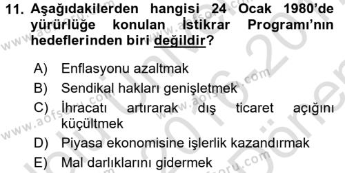 Atatürk İlkeleri Ve İnkılap Tarihi 2 Dersi 2016 - 2017 Yılı (Final) Dönem Sonu Sınavı 11. Soru