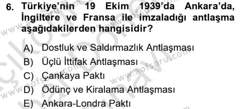 Atatürk İlkeleri Ve İnkılap Tarihi 2 Dersi 2016 - 2017 Yılı (Final) Dönem Sonu Sınavı 6. Soru