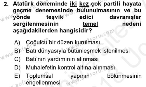 Atatürk İlkeleri Ve İnkılap Tarihi 2 Dersi 2017 - 2018 Yılı 3 Ders Sınavı 2. Soru