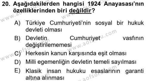 Atatürk İlkeleri Ve İnkılap Tarihi 2 Dersi 2017 - 2018 Yılı (Vize) Ara Sınavı 20. Soru