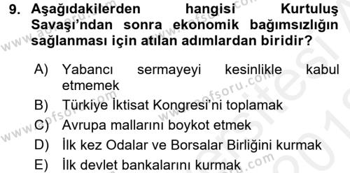 Atatürk İlkeleri Ve İnkılap Tarihi 2 Dersi 2017 - 2018 Yılı (Vize) Ara Sınavı 9. Soru