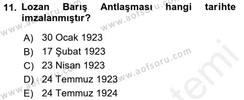 Atatürk İlkeleri Ve İnkılap Tarihi 2 Dersi 2018 - 2019 Yılı (Vize) Ara Sınavı 11. Soru