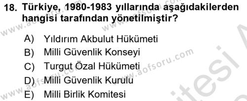 Atatürk İlkeleri Ve İnkılap Tarihi 2 Dersi 2020 - 2021 Yılı Yaz Okulu Sınavı 18. Soru