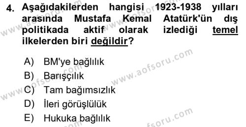 Atatürk İlkeleri Ve İnkılap Tarihi 2 Dersi 2020 - 2021 Yılı Yaz Okulu Sınavı 4. Soru
