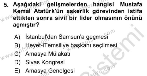 Atatürk İlkeleri Ve İnkılap Tarihi 2 Dersi 2021 - 2022 Yılı (Vize) Ara Sınavı 5. Soru