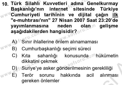 Atatürk İlkeleri Ve İnkılap Tarihi 2 Dersi 2021 - 2022 Yılı (Final) Dönem Sonu Sınavı 10. Soru