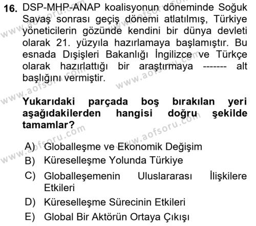 Atatürk İlkeleri Ve İnkılap Tarihi 2 Dersi 2021 - 2022 Yılı (Final) Dönem Sonu Sınavı 16. Soru