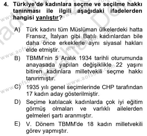 Atatürk İlkeleri Ve İnkılap Tarihi 2 Dersi 2021 - 2022 Yılı (Final) Dönem Sonu Sınavı 4. Soru