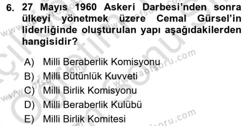 Atatürk İlkeleri Ve İnkılap Tarihi 2 Dersi 2021 - 2022 Yılı (Final) Dönem Sonu Sınavı 6. Soru