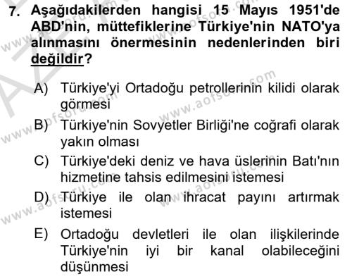 Atatürk İlkeleri Ve İnkılap Tarihi 2 Dersi 2022 - 2023 Yılı (Vize) Ara Sınavı 7. Soru