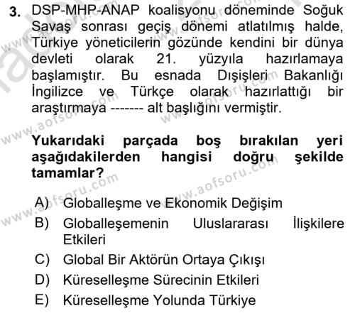 Atatürk İlkeleri Ve İnkılap Tarihi 2 Dersi 2022 - 2023 Yılı Yaz Okulu Sınavı 3. Soru