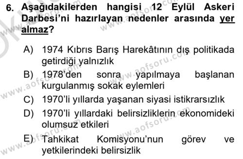 Atatürk İlkeleri Ve İnkılap Tarihi 2 Dersi 2022 - 2023 Yılı Yaz Okulu Sınavı 6. Soru