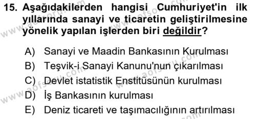 Atatürk İlkeleri Ve İnkılap Tarihi 2 Dersi 2023 - 2024 Yılı (Vize) Ara Sınavı 15. Soru