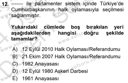 Atatürk İlkeleri Ve İnkılap Tarihi 2 Dersi 2023 - 2024 Yılı (Final) Dönem Sonu Sınavı 12. Soru