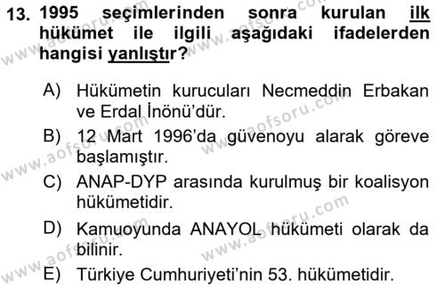 Atatürk İlkeleri Ve İnkılap Tarihi 2 Dersi 2023 - 2024 Yılı (Final) Dönem Sonu Sınavı 13. Soru