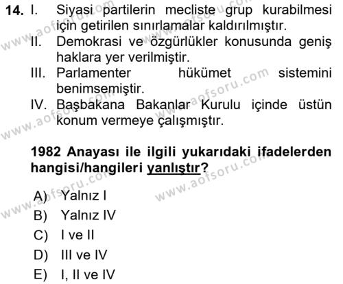 Atatürk İlkeleri Ve İnkılap Tarihi 2 Dersi 2023 - 2024 Yılı (Final) Dönem Sonu Sınavı 14. Soru