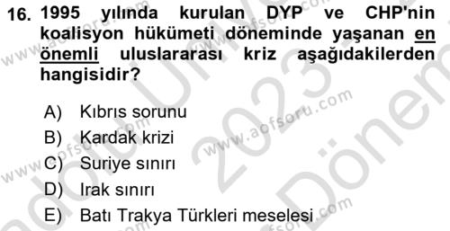 Atatürk İlkeleri Ve İnkılap Tarihi 2 Dersi 2023 - 2024 Yılı (Final) Dönem Sonu Sınavı 16. Soru