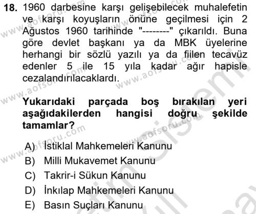 Atatürk İlkeleri Ve İnkılap Tarihi 2 Dersi 2023 - 2024 Yılı (Final) Dönem Sonu Sınavı 18. Soru