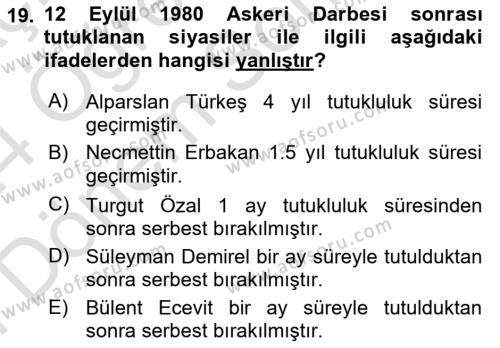 Atatürk İlkeleri Ve İnkılap Tarihi 2 Dersi 2023 - 2024 Yılı (Final) Dönem Sonu Sınavı 19. Soru