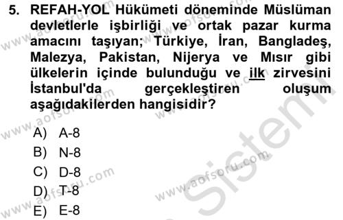 Atatürk İlkeleri Ve İnkılap Tarihi 2 Dersi 2023 - 2024 Yılı (Final) Dönem Sonu Sınavı 5. Soru