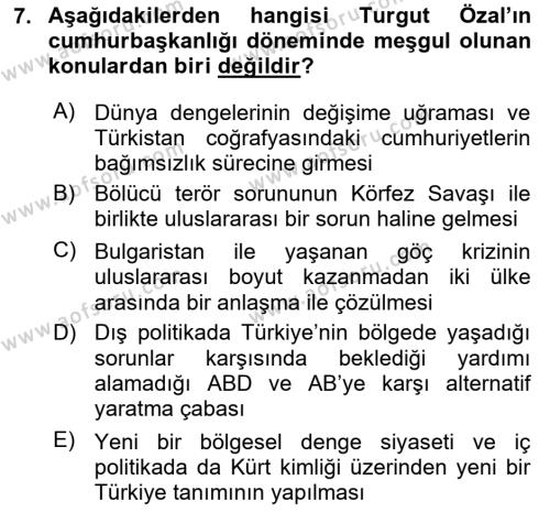 Atatürk İlkeleri Ve İnkılap Tarihi 2 Dersi 2023 - 2024 Yılı (Final) Dönem Sonu Sınavı 7. Soru