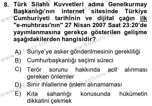 Atatürk İlkeleri Ve İnkılap Tarihi 2 Dersi 2023 - 2024 Yılı (Final) Dönem Sonu Sınavı 8. Soru