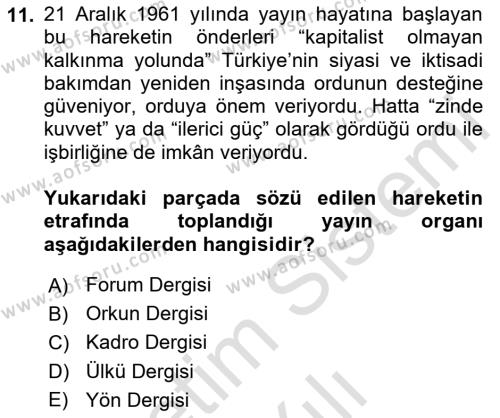 Atatürk İlkeleri Ve İnkılap Tarihi 2 Dersi 2023 - 2024 Yılı Yaz Okulu Sınavı 11. Soru