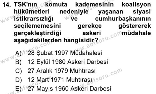 Atatürk İlkeleri Ve İnkılap Tarihi 2 Dersi 2023 - 2024 Yılı Yaz Okulu Sınavı 14. Soru