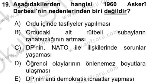 Atatürk İlkeleri Ve İnkılap Tarihi 2 Dersi 2023 - 2024 Yılı Yaz Okulu Sınavı 19. Soru