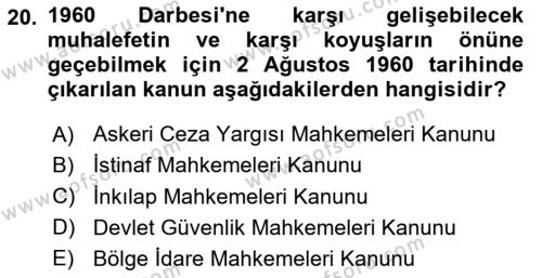 Atatürk İlkeleri Ve İnkılap Tarihi 2 Dersi 2023 - 2024 Yılı Yaz Okulu Sınavı 20. Soru