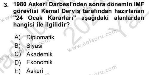 Atatürk İlkeleri Ve İnkılap Tarihi 2 Dersi 2023 - 2024 Yılı Yaz Okulu Sınavı 3. Soru