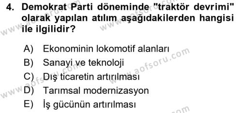 Atatürk İlkeleri Ve İnkılap Tarihi 2 Dersi 2023 - 2024 Yılı Yaz Okulu Sınavı 4. Soru