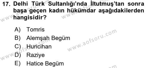 Orta Çağ ve Yeni Çağ Türk Devletleri Tarihi Dersi 2016 - 2017 Yılı (Final) Dönem Sonu Sınavı 17. Soru