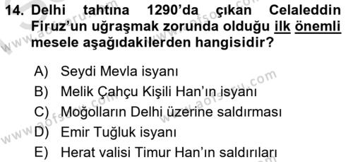 Orta Çağ ve Yeni Çağ Türk Devletleri Tarihi Dersi 2019 - 2020 Yılı (Final) Dönem Sonu Sınavı 14. Soru