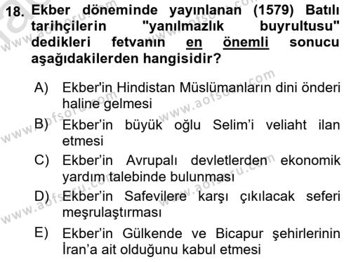 Orta Çağ ve Yeni Çağ Türk Devletleri Tarihi Dersi 2019 - 2020 Yılı (Final) Dönem Sonu Sınavı 18. Soru