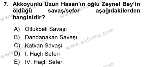 Orta Çağ ve Yeni Çağ Türk Devletleri Tarihi Dersi 2019 - 2020 Yılı (Final) Dönem Sonu Sınavı 7. Soru