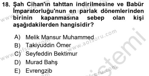 Orta Çağ ve Yeni Çağ Türk Devletleri Tarihi Dersi 2020 - 2021 Yılı Yaz Okulu Sınavı 18. Soru