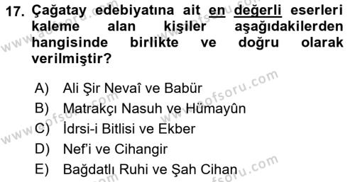 Orta Çağ ve Yeni Çağ Türk Devletleri Tarihi Dersi 2021 - 2022 Yılı (Final) Dönem Sonu Sınavı 17. Soru