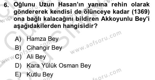 Orta Çağ ve Yeni Çağ Türk Devletleri Tarihi Dersi 2021 - 2022 Yılı (Final) Dönem Sonu Sınavı 6. Soru