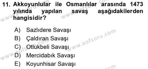 Orta Çağ ve Yeni Çağ Türk Devletleri Tarihi Dersi 2021 - 2022 Yılı Yaz Okulu Sınavı 11. Soru