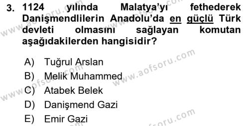 Orta Çağ ve Yeni Çağ Türk Devletleri Tarihi Dersi 2022 - 2023 Yılı (Vize) Ara Sınavı 3. Soru