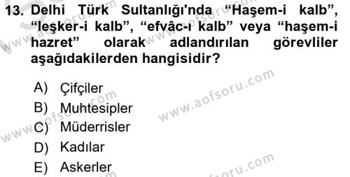 Orta Çağ ve Yeni Çağ Türk Devletleri Tarihi Dersi 2022 - 2023 Yılı (Final) Dönem Sonu Sınavı 13. Soru