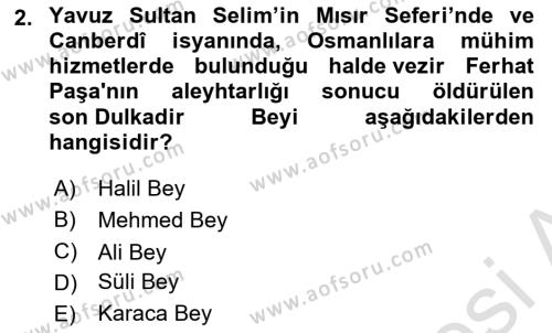 Orta Çağ ve Yeni Çağ Türk Devletleri Tarihi Dersi 2022 - 2023 Yılı (Final) Dönem Sonu Sınavı 2. Soru