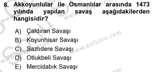 Orta Çağ ve Yeni Çağ Türk Devletleri Tarihi Dersi 2022 - 2023 Yılı (Final) Dönem Sonu Sınavı 6. Soru