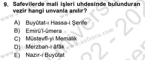 Orta Çağ ve Yeni Çağ Türk Devletleri Tarihi Dersi 2022 - 2023 Yılı (Final) Dönem Sonu Sınavı 9. Soru