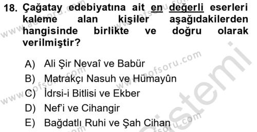 Orta Çağ ve Yeni Çağ Türk Devletleri Tarihi Dersi 2022 - 2023 Yılı Yaz Okulu Sınavı 18. Soru