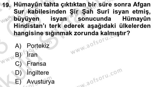 Orta Çağ ve Yeni Çağ Türk Devletleri Tarihi Dersi 2022 - 2023 Yılı Yaz Okulu Sınavı 19. Soru