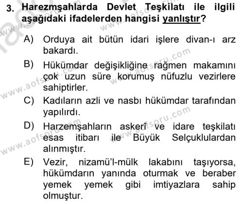 Orta Çağ ve Yeni Çağ Türk Devletleri Tarihi Dersi 2022 - 2023 Yılı Yaz Okulu Sınavı 3. Soru