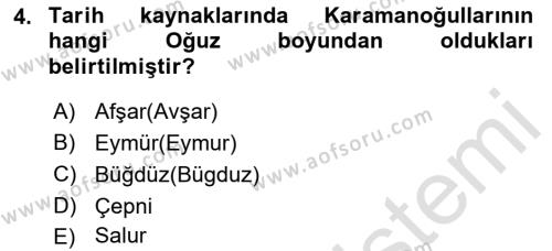 Orta Çağ ve Yeni Çağ Türk Devletleri Tarihi Dersi 2022 - 2023 Yılı Yaz Okulu Sınavı 4. Soru